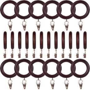 24 PCS Retro Wooden Curtain Rod Drapes Rings Handmade with Drapery Clips Outer Dia 2.4 Inch Beech Wood Curtain Rings 1.5 Inch Interior Diameter for 1-1.4 Inch Bathroom Curtain Rod Pole