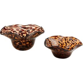 Mud Pie Tortoise Ruffle Glass Bowl Small 3 1/2" x 9 1/4" Large 5 1/2" x 10" Dia