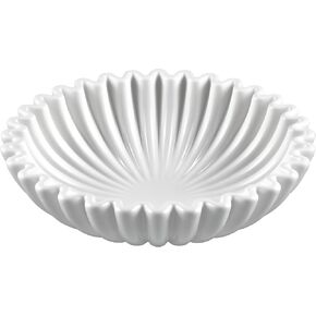 Food Grade Ceramic Fruit Bowl for Kitchen Counter, Handmade Large Decorative Bowl for Home Decor, White Scalloped Ruffle Decor, Modern Key Bowl for Entryway Table, Microwave and Dishwasher Safe