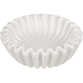 Ceramic Fruit Bowl for Kitchen Counter Large Ivory Decorative Bowl Modern Home Decor 8 Inches Key Bowl Ruffle Fluted Scalloped Bowl