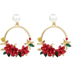 LAKIYOYO Pink Flower Dangle Earrings for Women Cute Pearl Round Flower Earrings Fairy Statement Summer Refreshing Seaside Idyllic Holiday Earrings