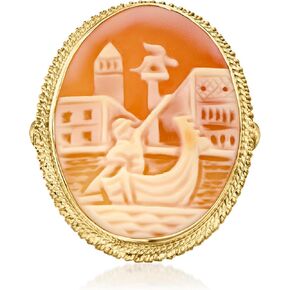 Ross-Simons Italian Orange Shell Venetian Gondola Cameo Ring in 18kt Gold Over Sterling