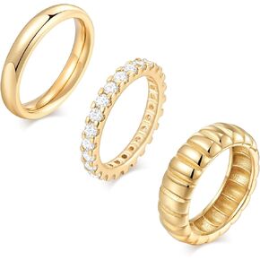 KSF Stackable Gold Rings for Women - 14K Gold Plated Rings Set, Non Tarnish Dainty Cubic Zirconia Stack Rings for Women Trendy Jewelry Gift for Her