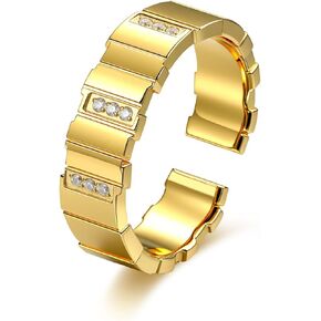Diamond Segment Ring 14k Gold-Plated, 304 Stainless Steel Cuff with Crystal Segments, Hypoallergenic & Durable