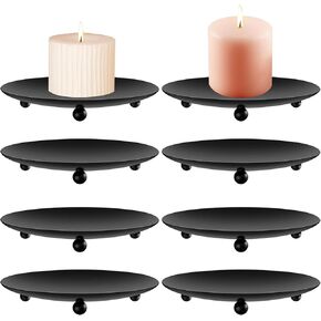 8 PCS Iron Plate Candle Holder,Candle Stand for LED & Wax Candles,Black Candle Holders Iron Plate,4" Decorative Pillar Candle Plate for Incense Cones Spa Weddings