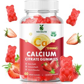 Calcium Citrate Gummies 1200mg, Chewable Calcium Supplements for Women & Men, Sugar Free Calcium Gummies for Bone, Muscle & Immune Support, Strawberry Flavor 60 Count