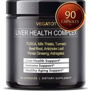 VEGATOT Liver Health Complex Formula **USA Made and Tested** High Potency with TUDCA, Milk Thistle, Beet Root, Artichoke Leaf, Panax Ginseng, Astragalus, Tumeric - Clean & Detox Formula