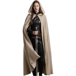 L'VOW Medieval Hooded Cloak Renaissance Cape with Hood Halloween Sorcerer Cosplay Hobbit Costume