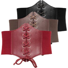 GRACE KARIN Lace-up Cinch Belt Tied Corset Elastic Waist Belt 3 Piece