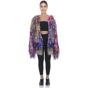 Unisex Thick Multicolor Tinsel Foil Jacket - Extra Dense Shiny Glitter Costumes | Loose Fit Festival Fun Rave