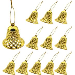 Yyangz 12pcs بلاستيك جرس الجرس الذهب لون الشجرة عيد الميلاد معلقة زخرفة أجراس عيد الميلاد مع قلادة جرس بلاستيكية حبل