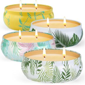 Citronella Candles Outdoor, 4 Pack 8OZ Citronella Candle for Patio, 2 Wick Lemongrass Candle, Natural Soy Wax Scented Candles Long Burning for Indoor Outdoor Camping Garden Summer Vocation