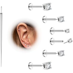 MILACOLATO 20G Threadless Flat Back Earrings Studs Hypoallergenic 316L Surgical Steel Push in Nose Rings 14K Gold Plated Nose Rings Studs Tragus Medusa Monroe Helix Labret Lip Nostril Cartilage Piercing Jewelry