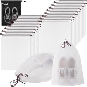 30 Pcs Clear Travel Shoe Bags, Large Shoe Storage Bags, Portable Clear Shoes Pouch Storage Organizer with Rope for Men and Women (11.8 in X 15.75 in)
