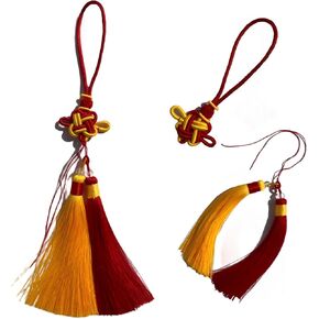 Handmade Color Block Chinese Knot Charm with Dual Tassels,Traditional Asian Home Decor for Home Wedding Birthday Party, Gift for Friends, Festival and Daily Luck. (red)