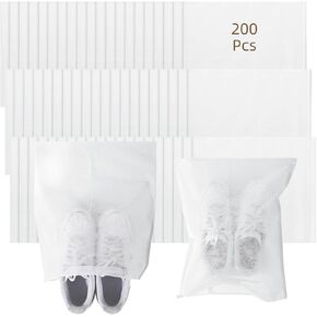 200 Pcs Dustproof Shoe Bags,Portable Drawstring Shoe Storage Bags for Travel, Breathable Non-woven Shoe Pouches,shoe covers disposable, Boots, Handbags 12.6'' x 15''