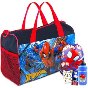 Spiderman Travel Bags for Kids - Bundle with Spiderman Duffle Bag, Spidey Bag, Water Bottle, Stickers, More | Spiderman Bag Set