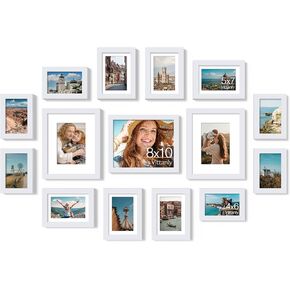 Vittanly 15 Pack Picture Frames Collage Wall Decor for Mounting or Tabletop Display, Gallery Frame Set for Family, Multi Sizes Including 3pcs 8x10, 6pcs 5x7, 6pcs 4x6, Black