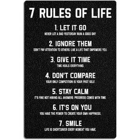 7 Rules of Life Metal poster Inspirational Tin Sign for Teen Bedroom Decor Home Office Bedroom Classroom Cafes Motivational Wall Decor 8x12 Inch