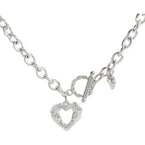 Silver Necklace For Women Toggle Clasp Double Heart Necklace Gold Plated Chunky Charm Necklace Statement Jewelry present-silver heart