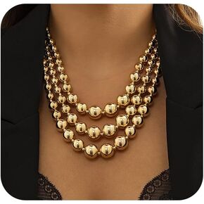 Chunky Balls Beaded Gold Statement Necklace for Women Vintage Large Layered Choker Exaggerated Big Round Ball Beads Collar Necklaces Trendy Hip Hop Jewelry