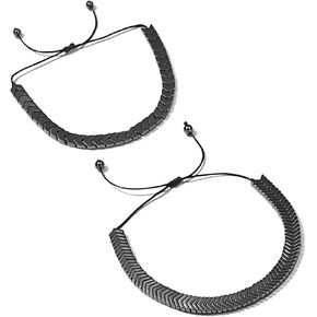 MYANAIL 2 Pairs Hematite Bracelet for Men Women Unisex Stone Bead Bracelet Heart Love Arrow Bangle Black Geometric Hexagon Adjustable Bracele Set Jewelry