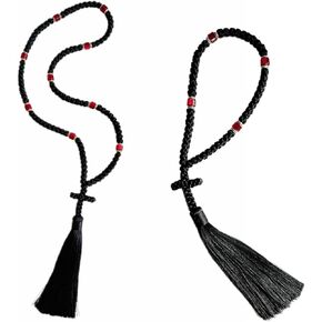 2PCS Black Chotki Christian Orthodox Prayer Rope, Blue 100 Knot Greek Omboskoini with 50knot,Protection Blessing Cross Greek Orthodox Gifts Car Hanging Charm Home Ornaments (Blue 50knot&100kont)