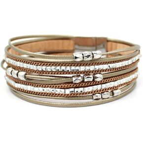 HAHAHE® Women's Boho Leather Wrap Bracelets Trendy Layered Bracelets with Magnetic Clasp Strackable Bohemian Jewelry Fashion Gifts