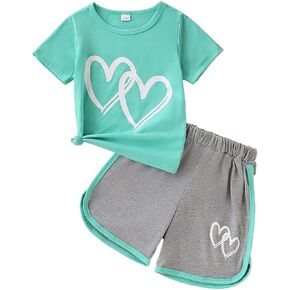 Kids Girl Clothes Tie Dye Heart Print Short Sleeve Top and Shorts Toddler Girl Summer Outfits Short Set