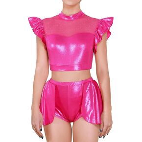 Afavom Women Metallic Dance Dress Dress Bruck Mesh Top مع شورتات رقص للبالغين اللامع الماس ترابيز فنان Acrobat Acrobat in Saudi Arabia