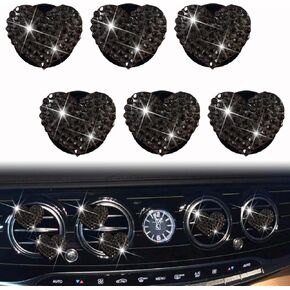 6 Pcs Heart-Shaped Crystal Diamond Air Vent Clip, Heart-Shaped Bling Charms Crystal Car Freshening Diffuser, Car Bling Interior Decorative Accessories for Women (White)