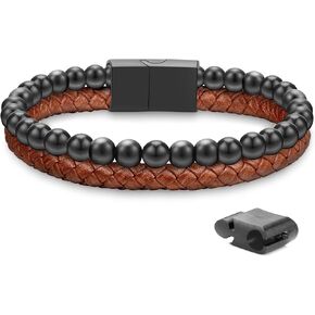 هدايا Luxejew للرجال - سوار رجالي ، أساور جلدية مخرجة للرجال 6 مم عين النمر الحمم الحمم الحجرية الصخرية المصنوعة يدويًا قابلة للتعديل in Kuwait