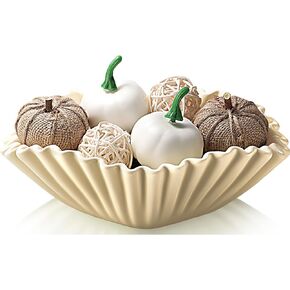 KULEDM Beige Ceramic Decorative Bowl - Decorative Tray for Candy, Keys & Trinkets - Salad Bowl - Modern Organic Home Decor