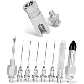 9 Pcs Grease Needle Nozzle Kit, Contain Slotted Grease Fitting Rubber Seal-Off Adapter Grease Needle Dispenser 18G Grease Needle Tips, Bearing Grease Injector Needle Accessory Tool Set