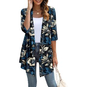Womens Lightweight Open Front Cardigan Casual Loose Knit 3/4 Sleeves Fall Outwear Fashion
