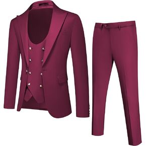 Men's Slim Fit 3 Piece Tuxedo Suit Set Elegant Solid Color Outfit for Weddings and Proms Jacket Vest and Pants
