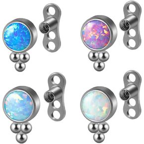 4Pcs 14g G23 Titanium Hypoallergenic Fire Opal Dermal Anchor Tops and Base Microdermals Jewelry for Body Piercing