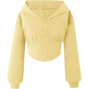 Floerns Girl's Zip Up Long Sleeve Asymmetrical Hem Sweatshirt Crop Top Hooded Jacket