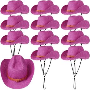 JaGely 12 Pcs Straw Cowboy Hat for Men Women Western Party Sun Protection Wide Brim Cowgirl for Summer Camping Garden Yard