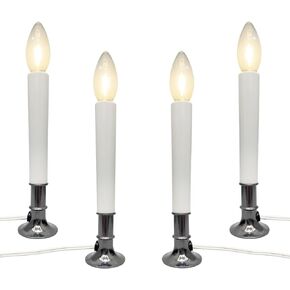 4 Pack Christmas Electric Window Candles, Candles Lamps with Sensor Dusk to Dawn, Plug in LED Window Lights for Holiday Party Table Xmas Decor, Nickel Base