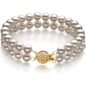 Lola White 6-7mm Double Strand AA Quality Freshwater Gold filled Cultured Pearl Bracelet For Women