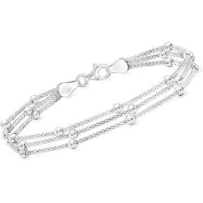 Ross-Simons Italian Sterling Silver 3-Strand Bead Station Bracelet. 7 inches