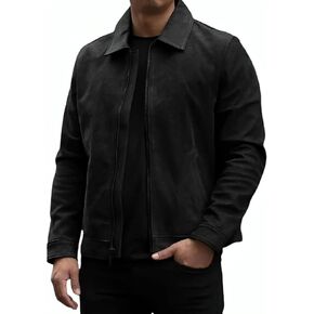 Mens Shirt Collar Genuine Real Lambskin Leather Jacket For Men Vintage Classic Biker Style with Zip Out Liner