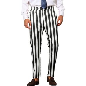 Lars Amadeus Striped Dress Pants for Men's Big & Tall Flat Front Business Trousers 34 Black White