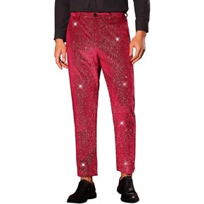 Lars Amadeus Glitter Velvet Pants for Men's Metallic Zipper Button Party Straight Leg Shiny Velour Trousers