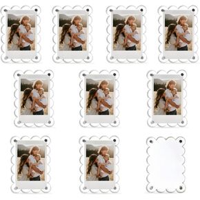 Nirvany 5 Pack Acrylic Magnetic Picture Frames for Fridge, 2.75x3.9 Inch Clear Scalloped Acrylic Photo Holders for Mini & Wallet-Size Pictures