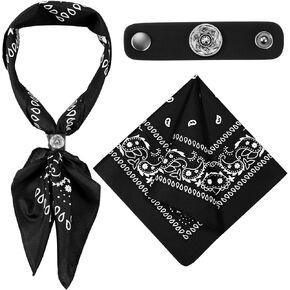 Bandanas with Leather Scarf Ring Floral Buckle Paisley Bandanas Square Headwear Western Scarf for Women Men Gifts