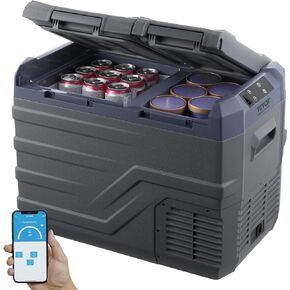 VEVOR NLS45, 12 Volt Car Refrigerator Fridge, 32 L Dual Zone Portable Freezer, -4℉-68℉ Adjustable Range, 12/24V DC and 100-240V AC Compressor Cooler for Outdoor, Camping, RV, Bule and grey