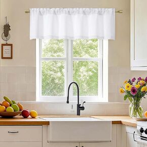 Simplebrand Pure White Valance for Windows, Short Light Filtering Curtains for Kitchen/Small Windows with Rod Pocket，Thermal Insulated Solid Curtain Valance, Each 60Wx14L Inches, 1 Piece