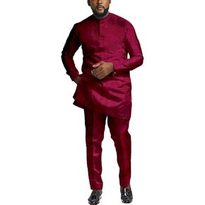Men's Kaftan Robe 2 Piece Velvet Suit African Dashiki Shirt Pants Party Outfits Traditional Ethnic Attire